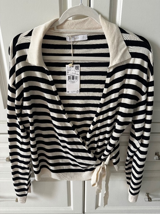 BNWT Mango Stripe Wrap Sweater - size M - Picture 1 of 2